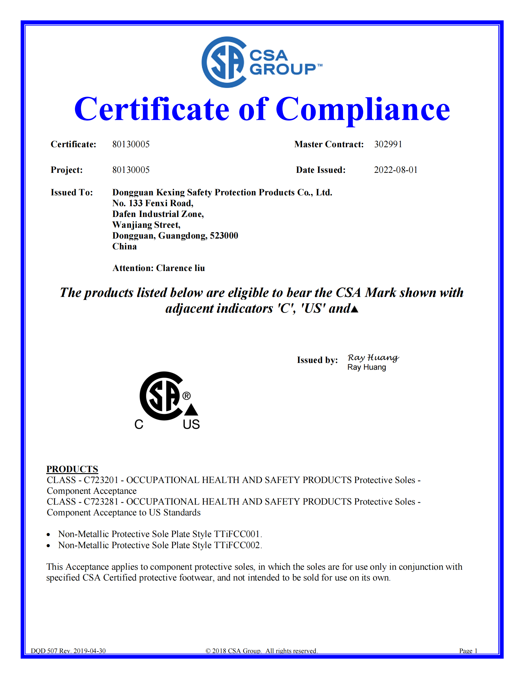 CSA Certificate